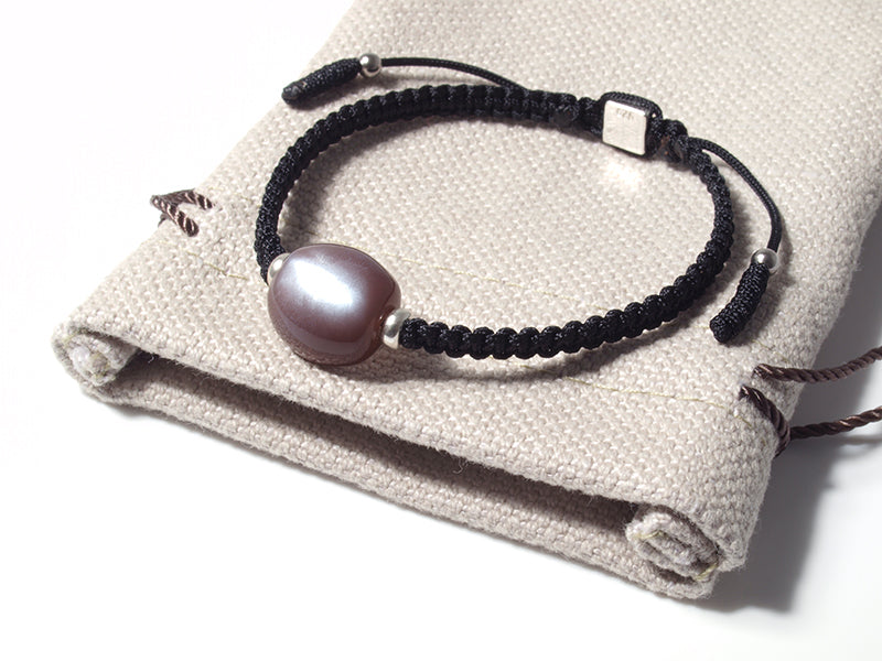 Edelsteinschmuck - Edelsteinarmband (Schwarz) mit Mondstein (Braun)